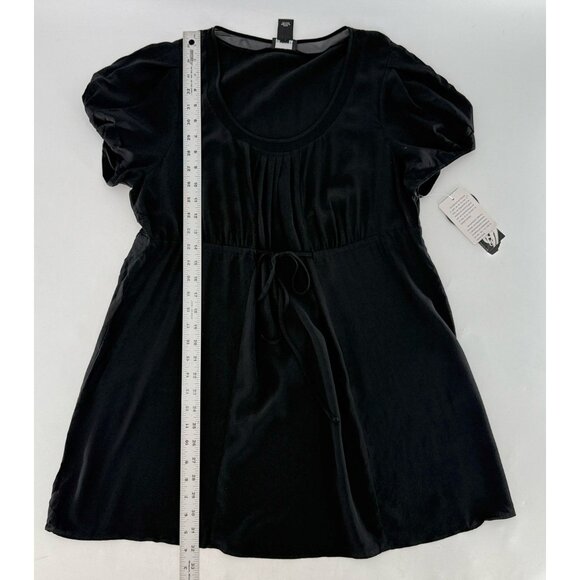 NWT Nine West Black 100% Silk Tunic Blouse Top Drawstring‎ Cinched Waist Sz L - Picture 9 of 10